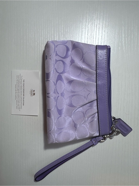 Coach Handbags - Coach Lavender Signature Wristlet with Leather Trim